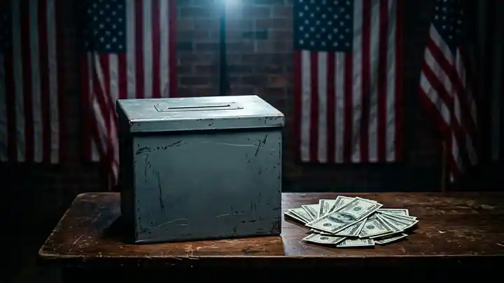 Ballot box and cash representing the Trump voter fraud reward announced for the 2026 midterms
