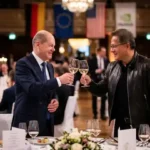 German chancellor and Nvidia CEO toast at the Merz AI summit in Berlin
