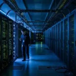 Data centre server corridor during Google Cloud outage that hit UK banks