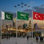 Pakistan Saudi Arabia Turkiye flags as Makkah Pact ratification completes