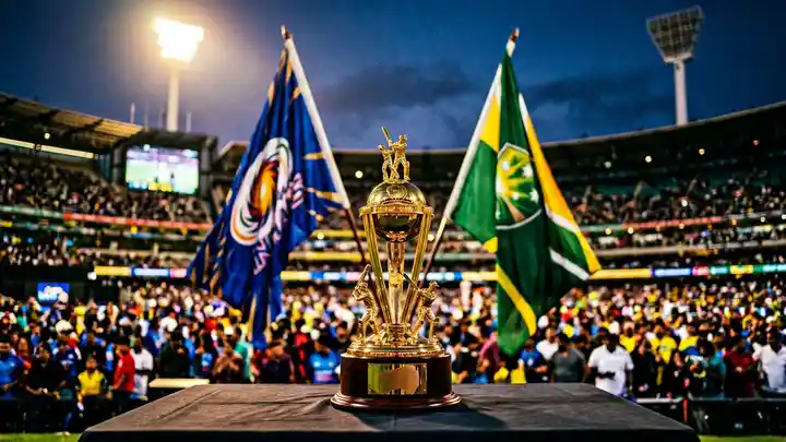 Pakistan vs Sri Lanka final trophy under floodlights at Gaddafi Stadium